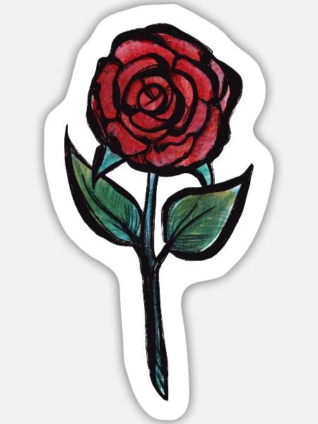 Karmesinrose Aquarell - Sticker Größe L (20 x 20 cm) - Mattweiß