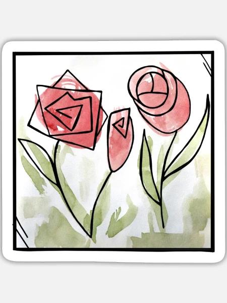 Geometrisches Rosen-Aquarell - Sticker Größe L (20 x 20 cm) - Mattweiß