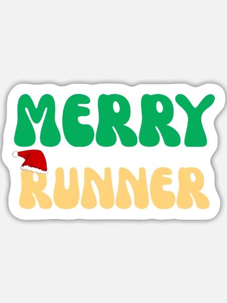 Merry Runner Weihnachtsgeschenk Laufmarathon - Sticker Größe L (20 x 20 cm) - Mattweiß