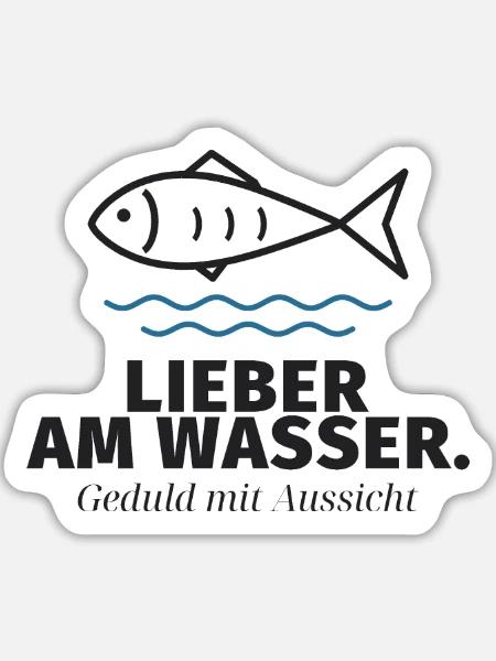 Lieber am Wasser – Fischmotiv - Sticker Größe L (20 x 20 cm) - Mattweiß