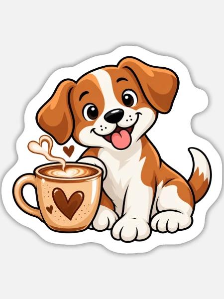 Dogs & Coffee - Sticker Größe L (20 x 20 cm) - Mattweiß