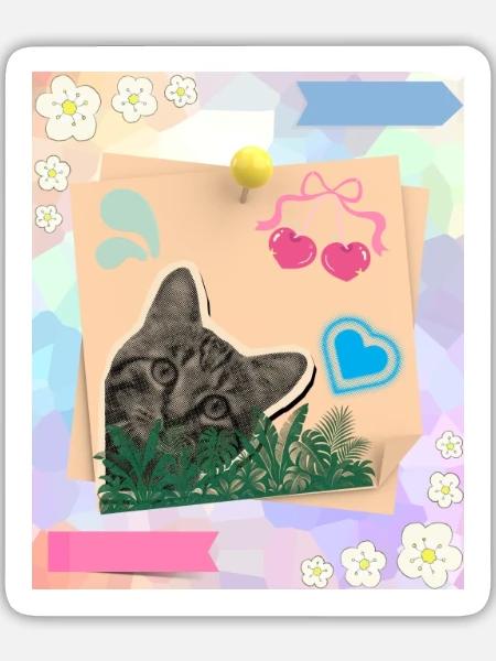 Cat_and_notes_-4500_x_5400_px- - Sticker Größe L (20 x 20 cm) - Mattweiß