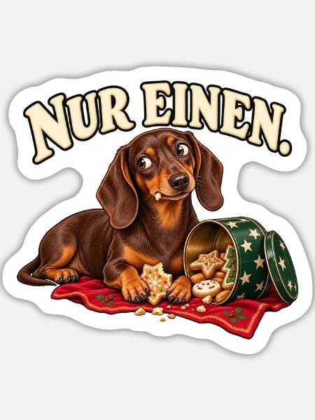 Dackel Plätzchenkontrolle – Nur einen - Sticker Größe L (20 x 20 cm) - Mattweiß