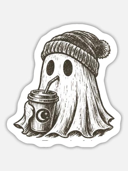 Kuscheliger Geist mit Kaffeebecher - Sticker Größe L (20 x 20 cm) - Mattweiß
