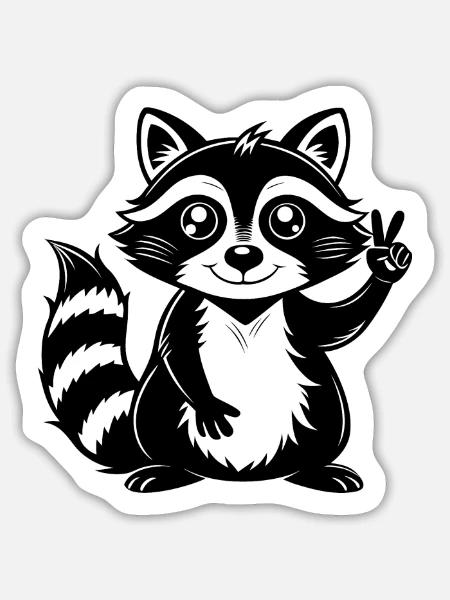 Peace-Sign-Waschbär - Sticker Größe L (20 x 20 cm) - Mattweiß