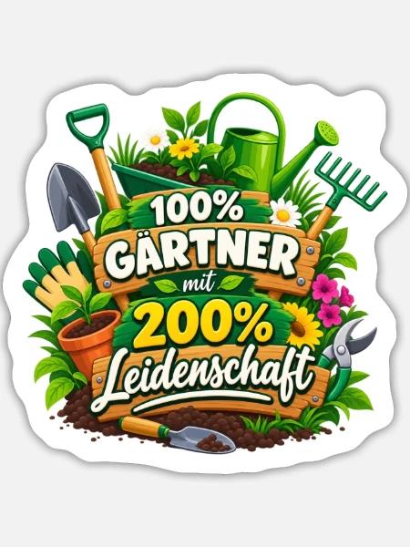 Gärtner mit 200% Leidenschaft - Sticker Größe L (20 x 20 cm) - Mattweiß