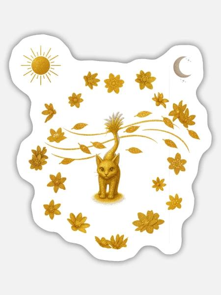 Goldkatze im Blütenkreis - Sticker Größe L (20 x 20 cm) - Mattweiß