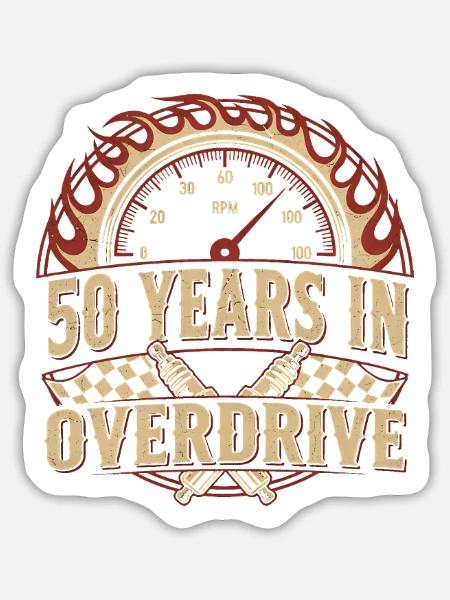 50 Jahre Überdrive - Sticker Größe L (20 x 20 cm) - Mattweiß