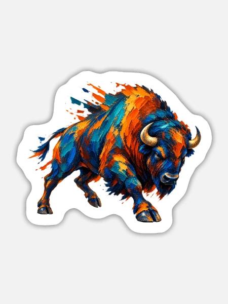 Chromatischer aufladender Bison - Sticker Größe L (20 x 20 cm) - Mattweiß