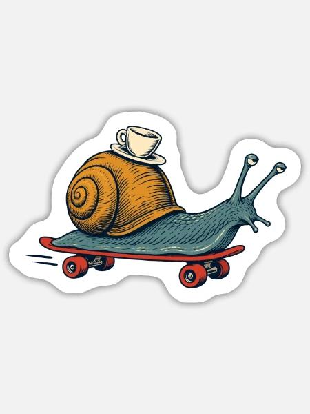 Skate-Schnecke mit Espresso - Sticker Größe L (20 x 20 cm) - Mattweiß
