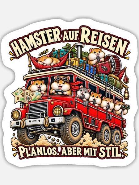 Hamsterreise mit Stil - Sticker Größe L (20 x 20 cm) - Mattweiß