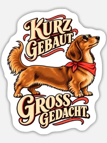 Kurz gebaut groß gedacht Dackel - Sticker Größe L (20 x 20 cm) - Mattweiß