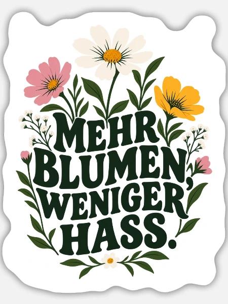 Mehr Blumen Weniger Hass - Sticker Größe L (20 x 20 cm) - Mattweiß