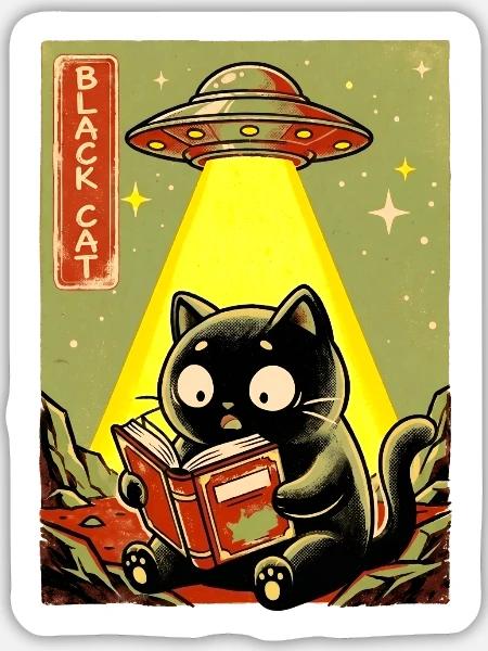 Leseabend unter UFO Lichtkatze - Sticker Größe L (20 x 20 cm) - Mattweiß