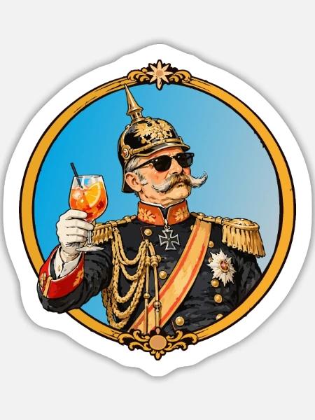 Kaiser Wilhelm mit Sonnenbrille und Cocktail - Sticker Größe L (20 x 20 cm) - Mattweiß