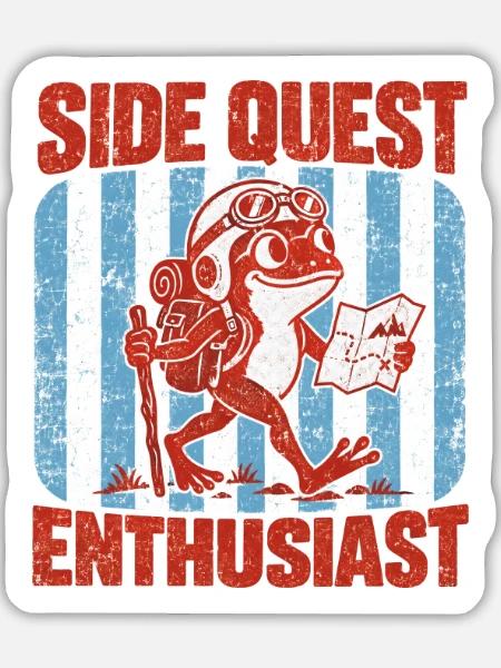 Sidequest-Enthusiast Retro-Froschwanderer - Sticker Größe L (20 x 20 cm) - Mattweiß