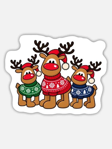 Weihnachts-Elche – Christmas Crew - Sticker Größe L (20 x 20 cm) - Mattweiß
