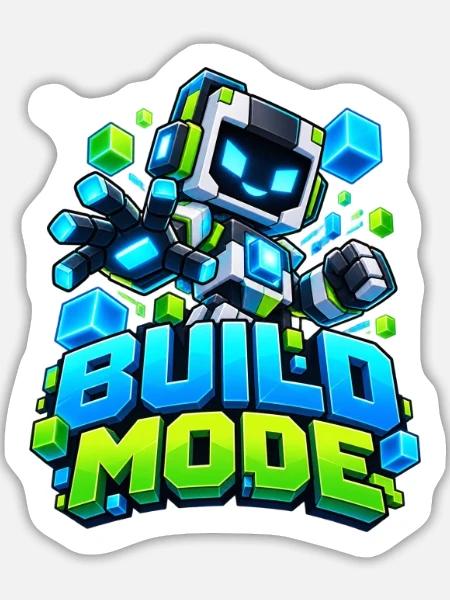 Voxel Build Mode Roboter - Sticker Größe L (20 x 20 cm) - Mattweiß