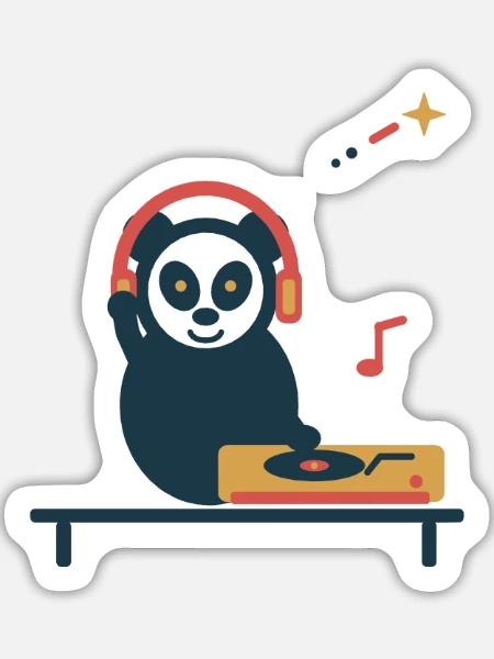 Panda am Plattenspieler – gemütliche Vinylpause - Sticker Größe L (20 x 20 cm) - Mattweiß