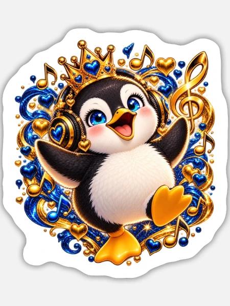 Königlicher Pinguin mit Musikglanz - Sticker Größe L (20 x 20 cm) - Mattweiß