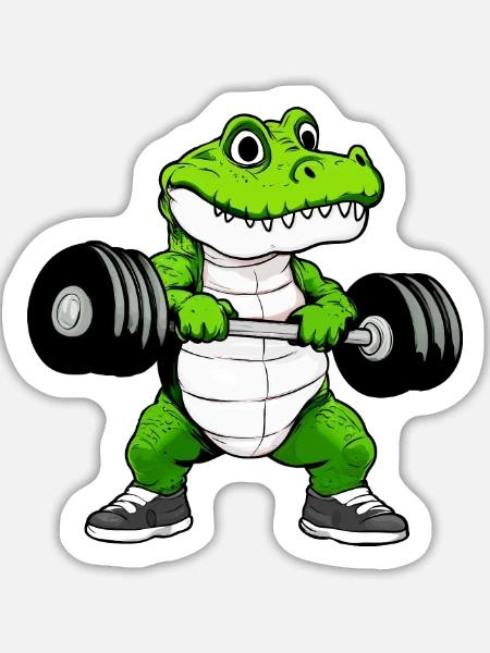 Fitness Krokodil - Sticker Größe L (20 x 20 cm) - Mattweiß
