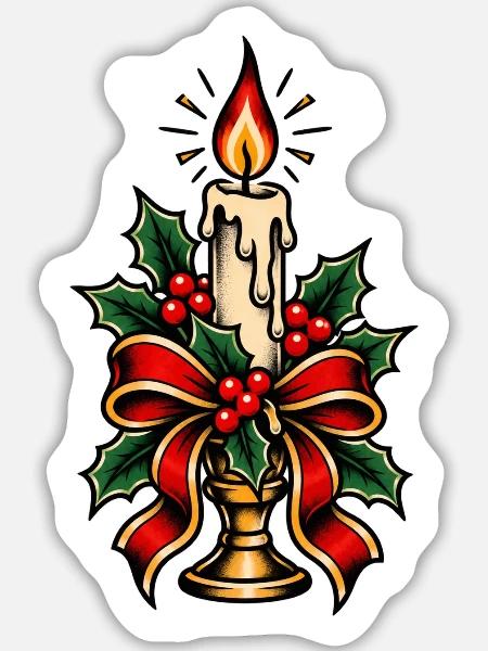 Kerzenbeleuchteter Stechpalmen-Weihnachtsbogen - Sticker Größe L (20 x 20 cm) - Mattweiß