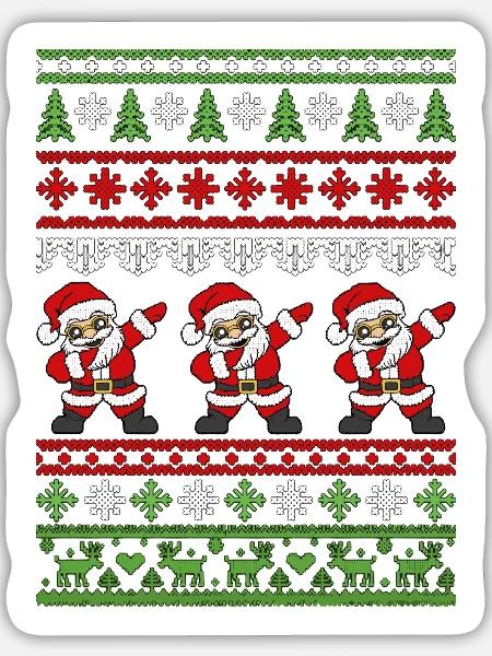 Dabbender Weihnachtsmann – Ugly Christmas Strickmu - Sticker Größe L (20 x 20 cm) - Mattweiß
