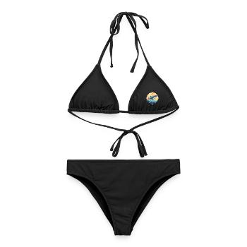 Blauwal Bunte Aquarell-Karikatur Kawaii Haustier - Frauen Bikini - Schwarz - Vorne - AI Model Female 172 light (172cm)
