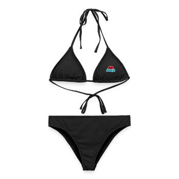 Weihnachtsmann-Pop-Hut Blau-Rot - Frauen Bikini - Schwarz - Vorne - AI Model Female 172 light (172cm)