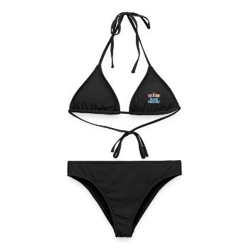 Obere Bank. Nie mehr Abstieg! Sauna lustig - Frauen Bikini - Schwarz - Vorne - AI Model Female 172 light (172cm)