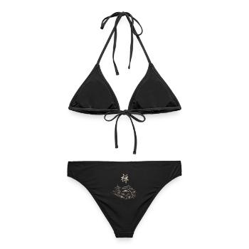 Zen Landschaft: Fuji-Pagode und Kiefer - Frauen Bikini - Schwarz - Hinten - AI Model Female 172 light (172cm)