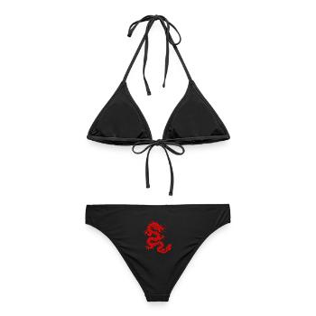 Rote chinesische Drachen-Silhouetten-Kunst - Frauen Bikini - Schwarz - Hinten - AI Model Female 172 light (172cm)