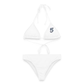 5. 5 JAHRE. 5-JÄHRIGES JUBILÄUM. 5-JÄHRIGES JUBILÄUM. 5. - Frauen Bikini - Weiß - Vorne - AI Model Female 172 dark (172cm)
