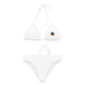 Griffon Bruxellois Hund Silhouette Retro Sonnenuntergang - Frauen Bikini - Weiß - Vorne - AI Model Female 172 dark (172cm)
