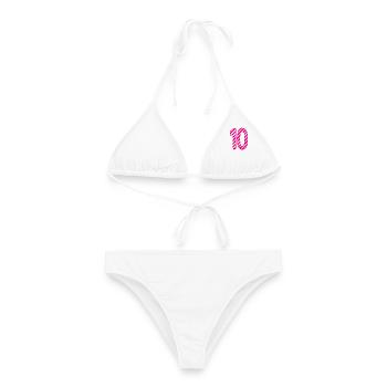 10. 10 JAHRE. 10-JÄHRIGES JUBILÄUM. 10-JÄHRIGES JUBILÄUM. - Frauen Bikini - Weiß - Vorne - AI Model Female 172 dark (172cm)
