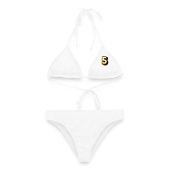 5. 5 JAHRE. 5-JÄHRIGES JUBILÄUM. 5-JÄHRIGES JUBILÄUM. 5. - Frauen Bikini - Weiß - Vorne - AI Model Female 172 dark (172cm)