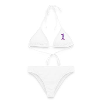 1. 1 Jahr. 1. JUBILÄUM. 1-JÄHRIGES JUBILÄUM - Frauen Bikini - Weiß - Vorne - AI Model Female 172 dark (172cm)