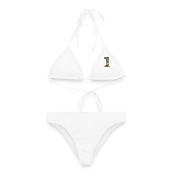 1. 1 Jahr. 1. JUBILÄUM. 1-JÄHRIGES JUBILÄUM - Frauen Bikini - Weiß - Vorne - AI Model Female 172 dark (172cm)