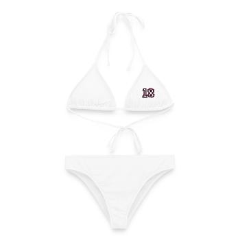 18. 18 JAHRE ALT. 18-JÄHRIGES JUBILÄUM. GEBURTSTAG 18 JAHRE. - Frauen Bikini - Weiß - Vorne - AI Model Female 172 dark (172cm)