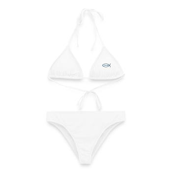 Blauer Jesusfisch Ichthys Jesus Fisch Geschenk  - Frauen Bikini - Weiß - Vorne - AI Model Female 172 dark (172cm)