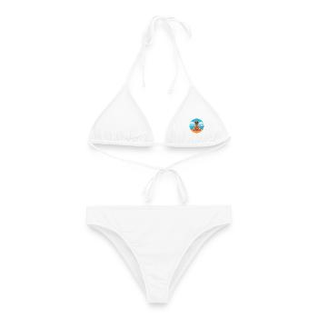 Hundekarikatur Yoga Strand Sommer Illustration - Frauen Bikini - Weiß - Vorne - AI Model Female 172 dark (172cm)