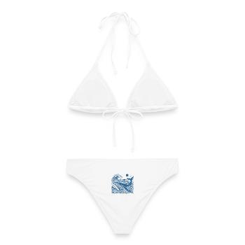 Welle und Wal: Blaue Welle - Frauen Bikini - Weiß - Hinten - AI Model Female 172 dark (172cm)
