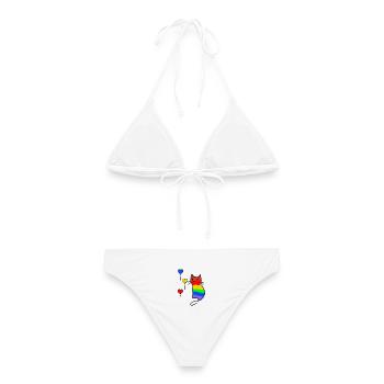 Katze Katzen Kitten LGBT Regenbogenfahne Liebe - Frauen Bikini - Weiß - Hinten - AI Model Female 172 dark (172cm)