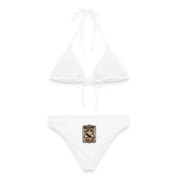 Einmal messen, einmal in Panik versetzen: Holzarbeiten - Frauen Bikini - Weiß - Hinten - AI Model Female 172 dark (172cm)