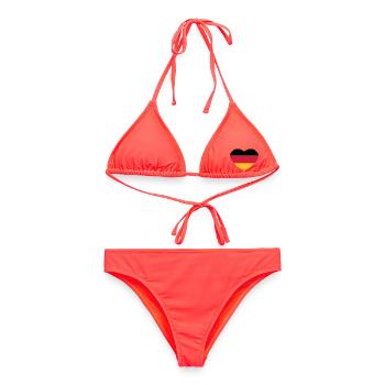 Herz 3farbig - Schwarz Rot Gold - Deutschland - Frauen Bikini - Korallenrot - Vorne - AI Model Female 172 dark (172cm)