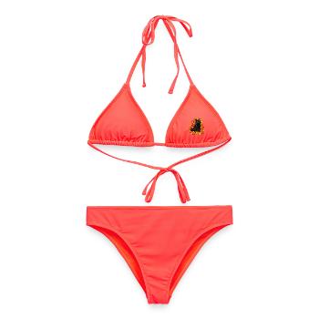 Schwarze Katze im Herbstlaub - Frauen Bikini - Korallenrot - Vorne - AI Model Female 172 dark (172cm)