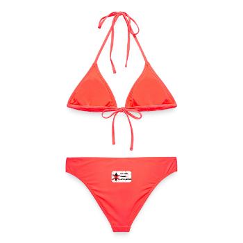 Bitte keine dummen Anmachsprüche, Belästigungen - Frauen Bikini - Korallenrot - Hinten - AI Model Female 172 dark (172cm)