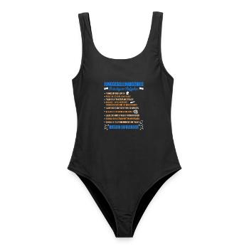 JGA Aufgaben Bräutigam Junggesellen Checkliste - Frauen Badeanzug - Schwarz - Vorne - AI Model Female 172 light (172cm)
