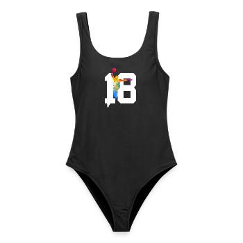 NUMMER 18 BASKETBALL 18. GEBURTSTAG - Frauen Badeanzug - Schwarz - Vorne - AI Model Female 172 light (172cm)