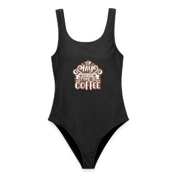 Meine Blutgruppe ist Kaffee Aufkleber - Frauen Badeanzug - Schwarz - Vorne - AI Model Female 172 light (172cm)